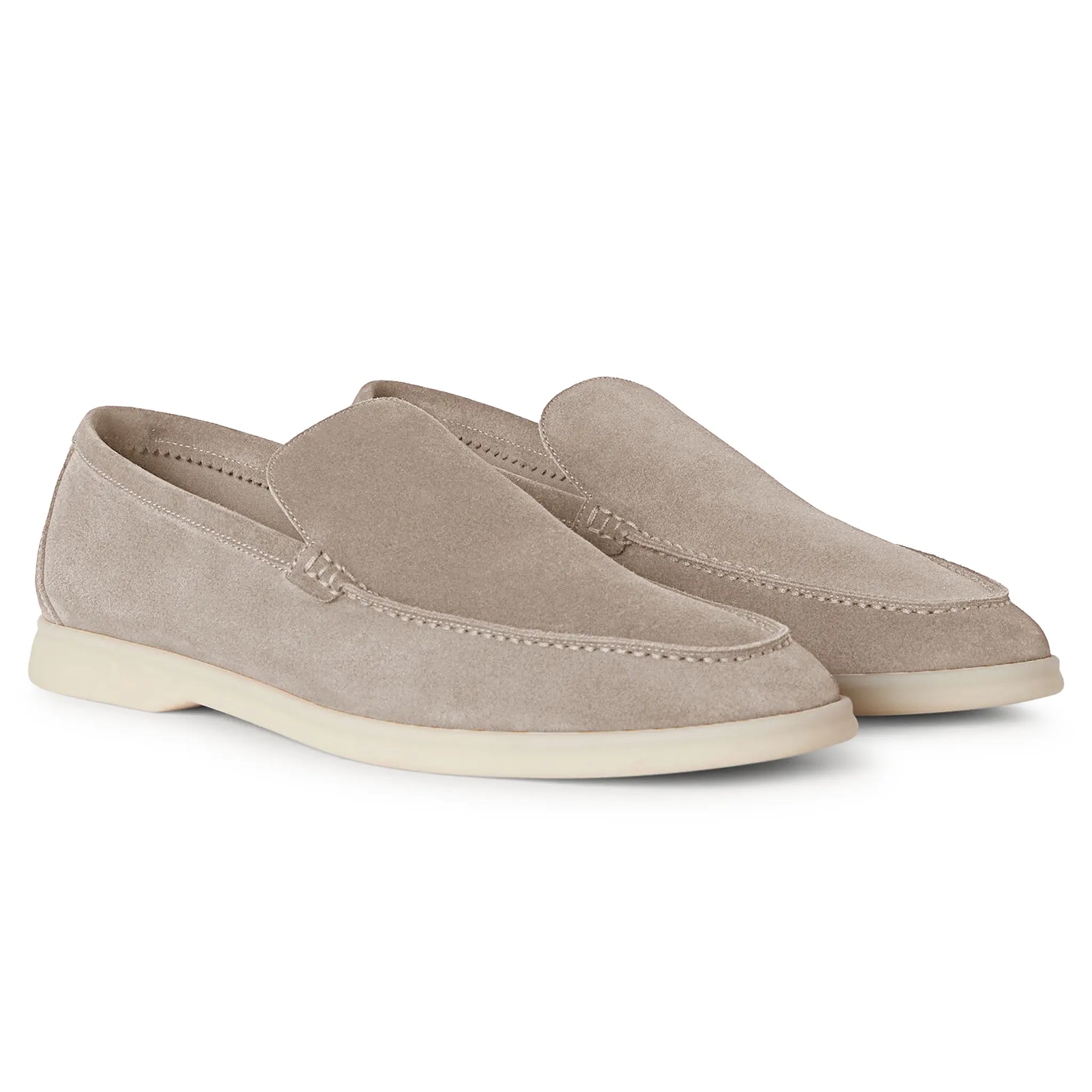 Front Side View of Loro Piana Summer Walk Suede Classic Beige Loafers FAE8124_D840